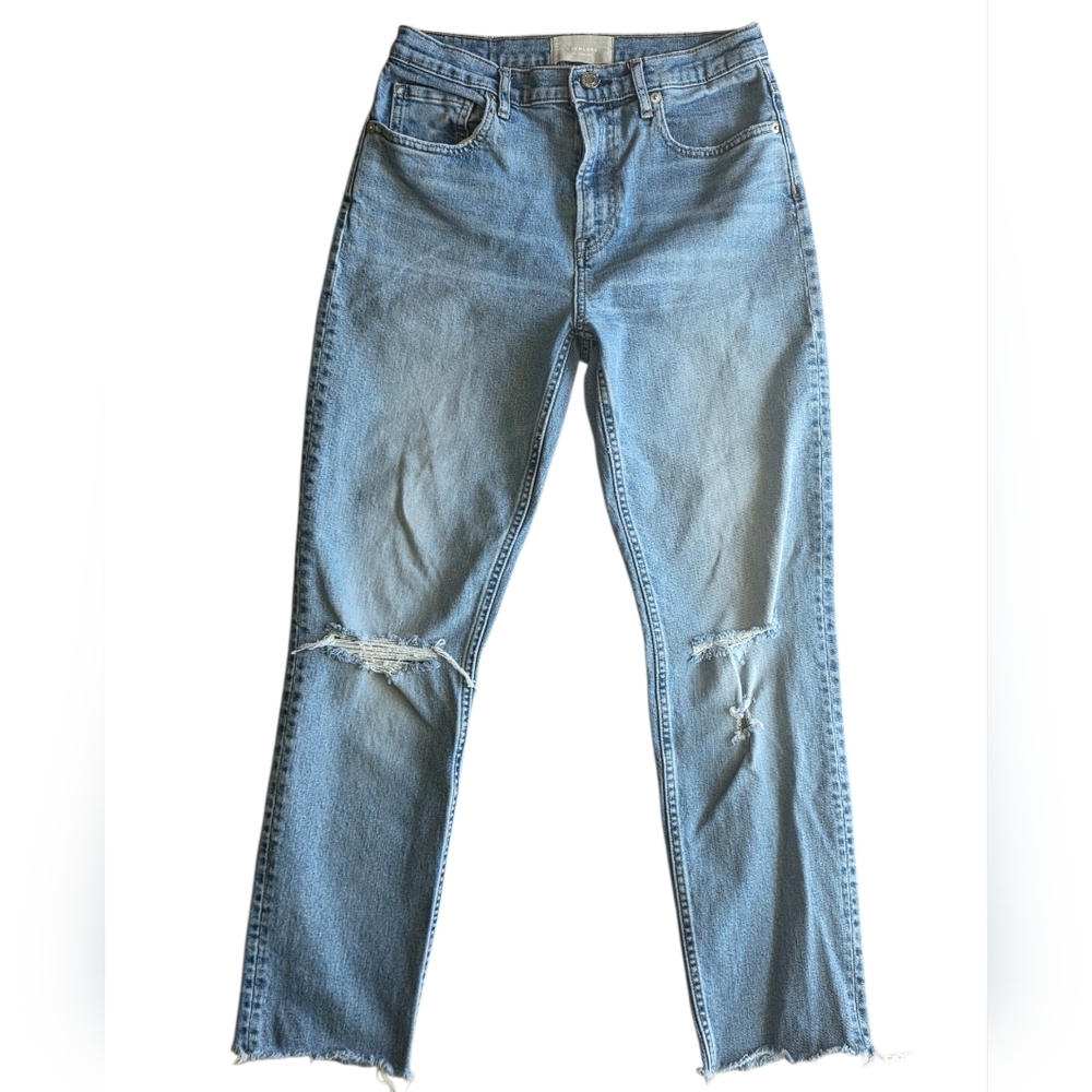 EVERLANE The Cheeky Jean Classic Blue Distressed Women Jeans Raw Hem Size 26